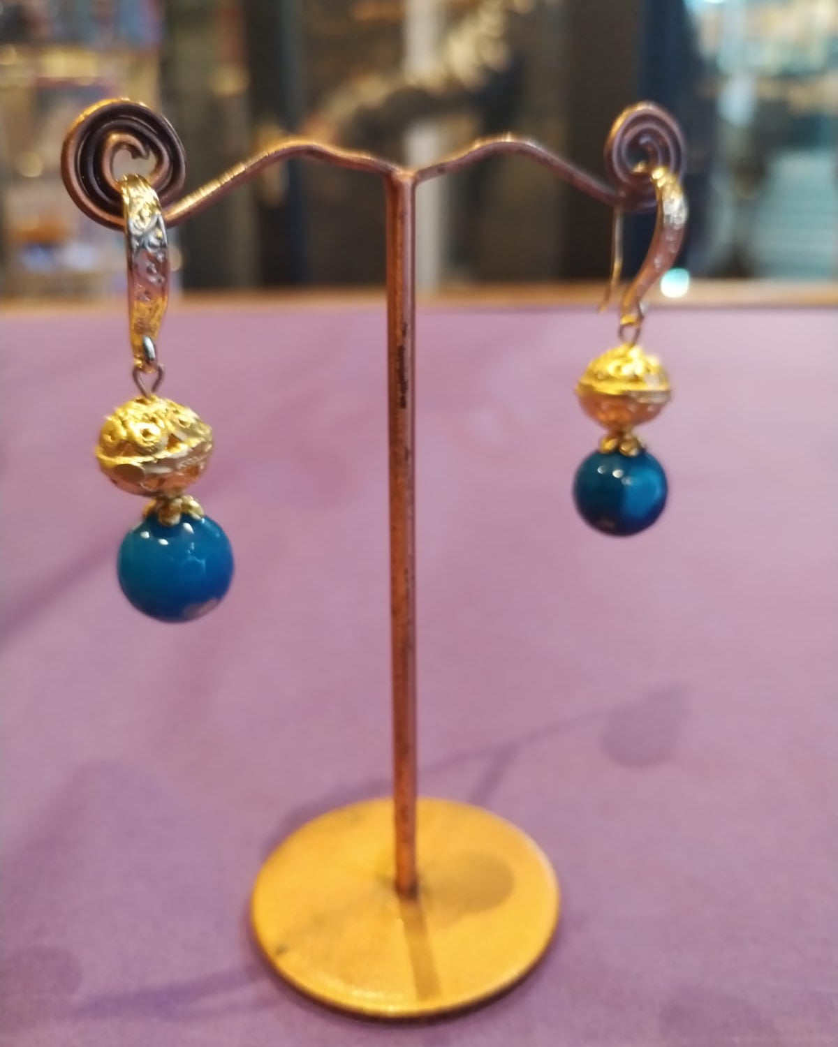 Blue agate & gold drop earrings