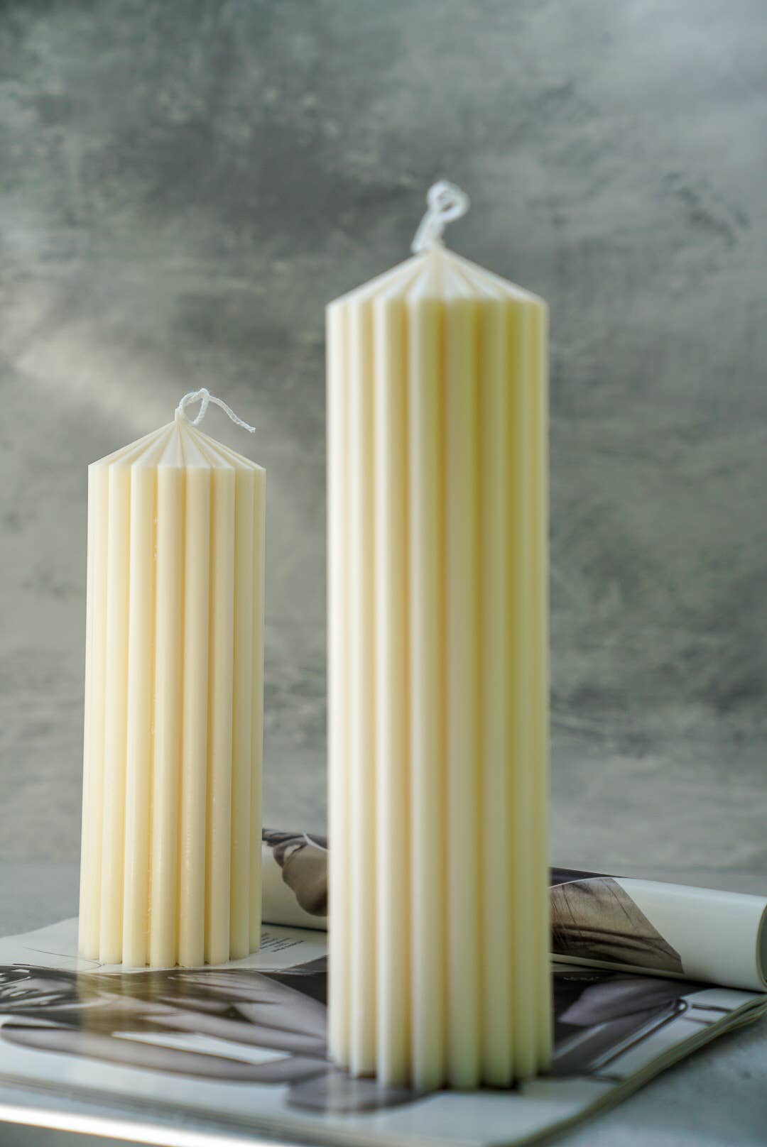 Small Grey Ribbed Thick Soy Candle