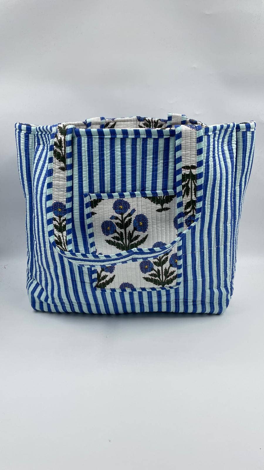Kantha Quilted Blue Floral Tote Bag