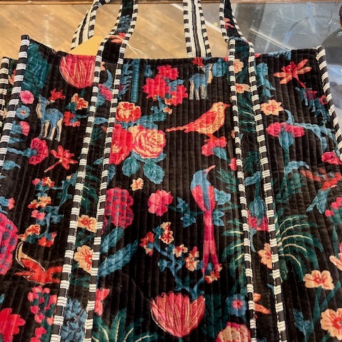 Velvet Tote - Black Botanical