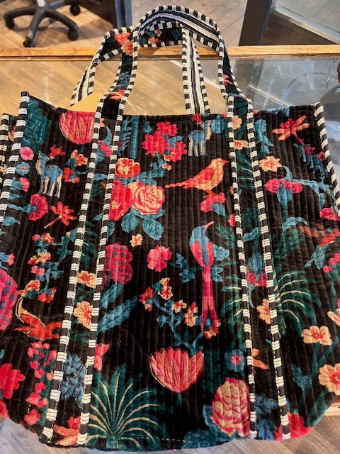 Velvet Tote - Black Botanical