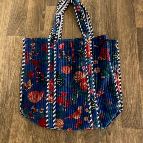 Velvet Tote - Dark Blue Botanical