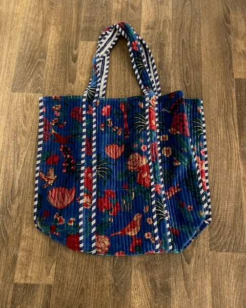 Velvet Tote - Dark Blue Botanical