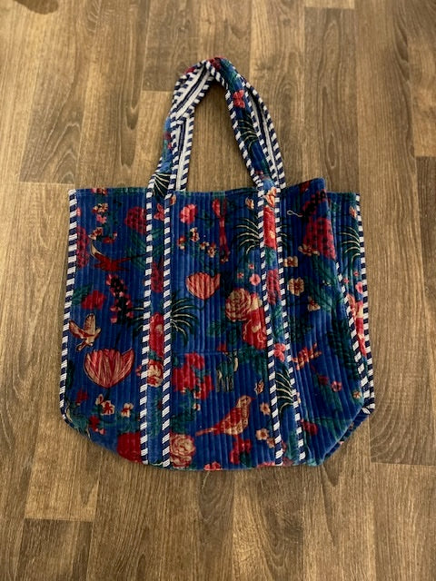 Velvet Tote - Dark Blue Botanical