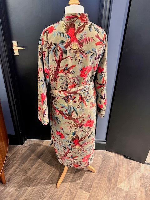 Green Velvet Tropical Birds Robe