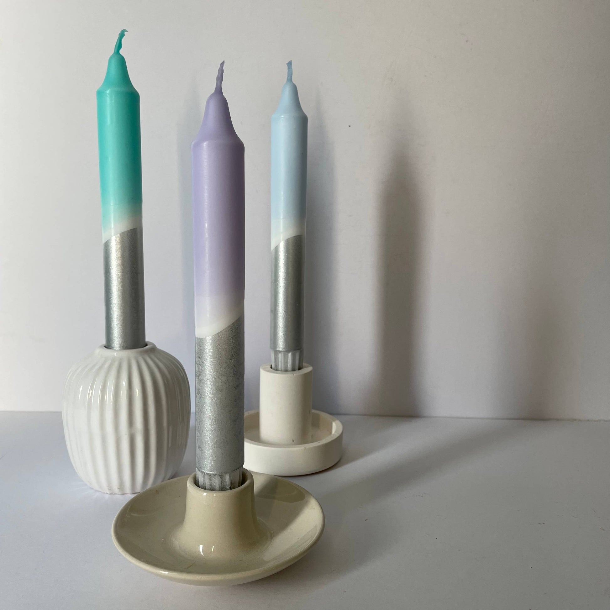 Icy Hues & Silver Dip Dye Dinner Candles