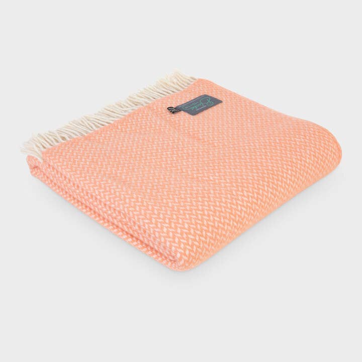 Signature Herringbone Wool Blanket: Coral: Large 155x175cm