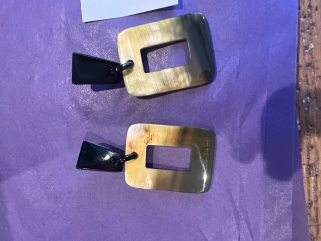 Branch - Black & Natural Rectangle  Earrings