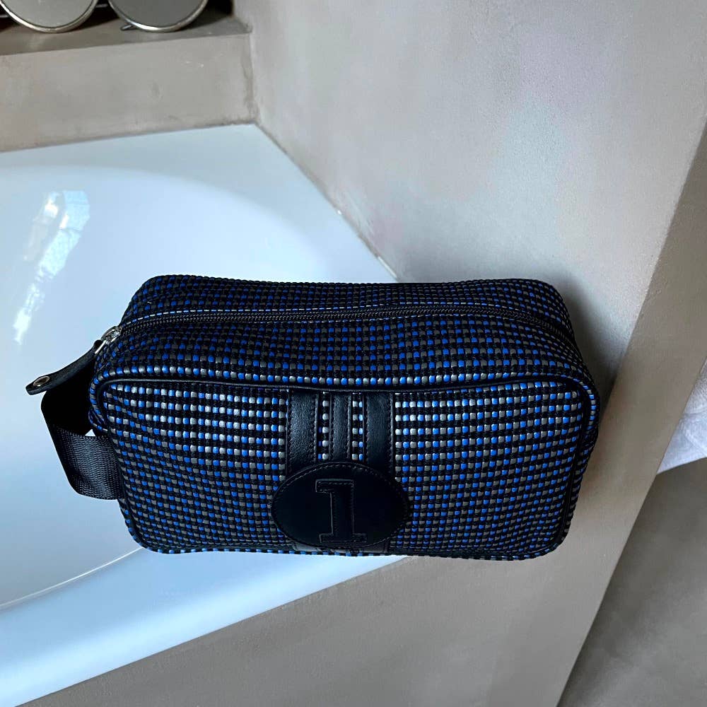 Black, Grey &  Blue Canvas Wash Bag f