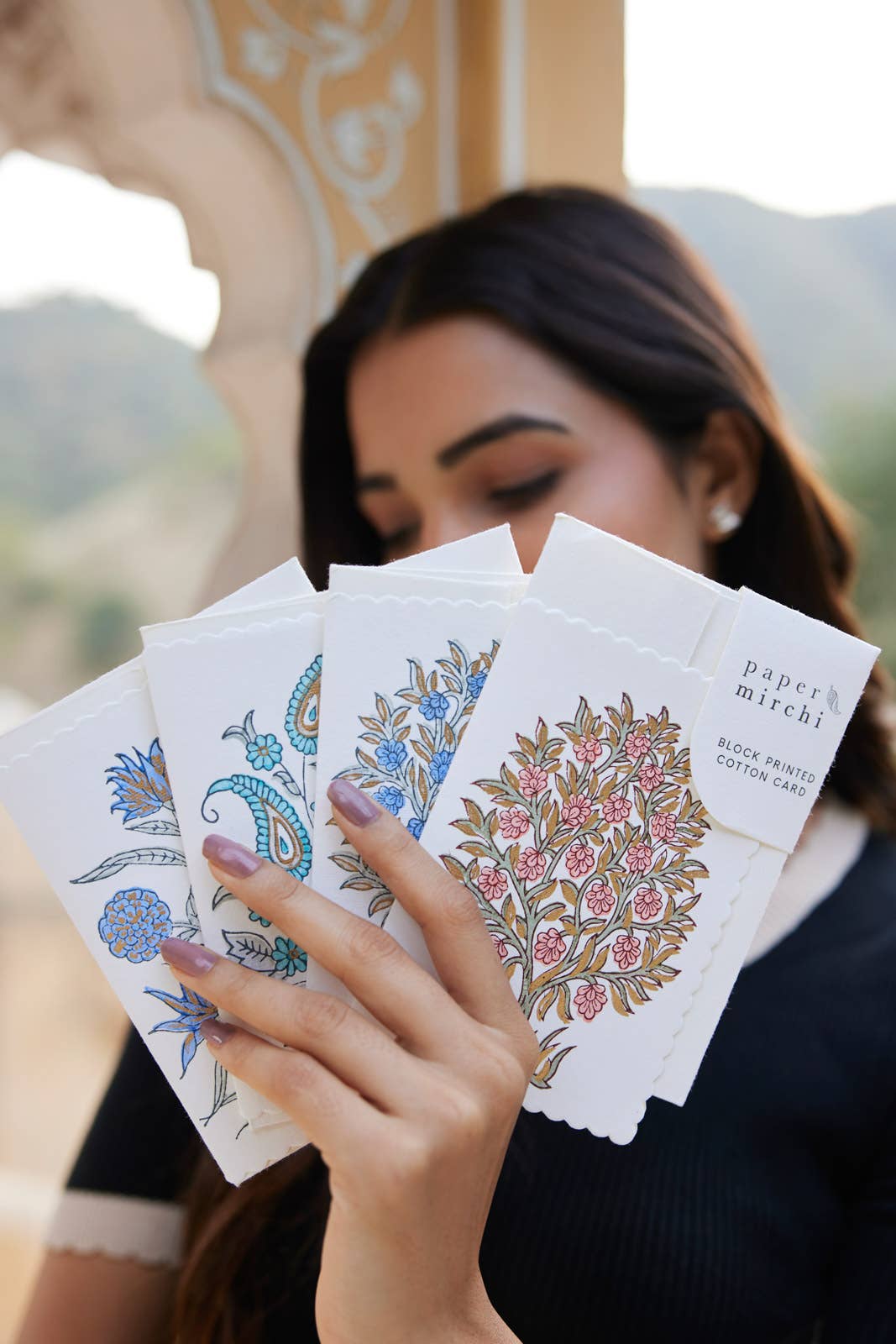 Hand Block Printed Greeting Card - GC Mogra Coral