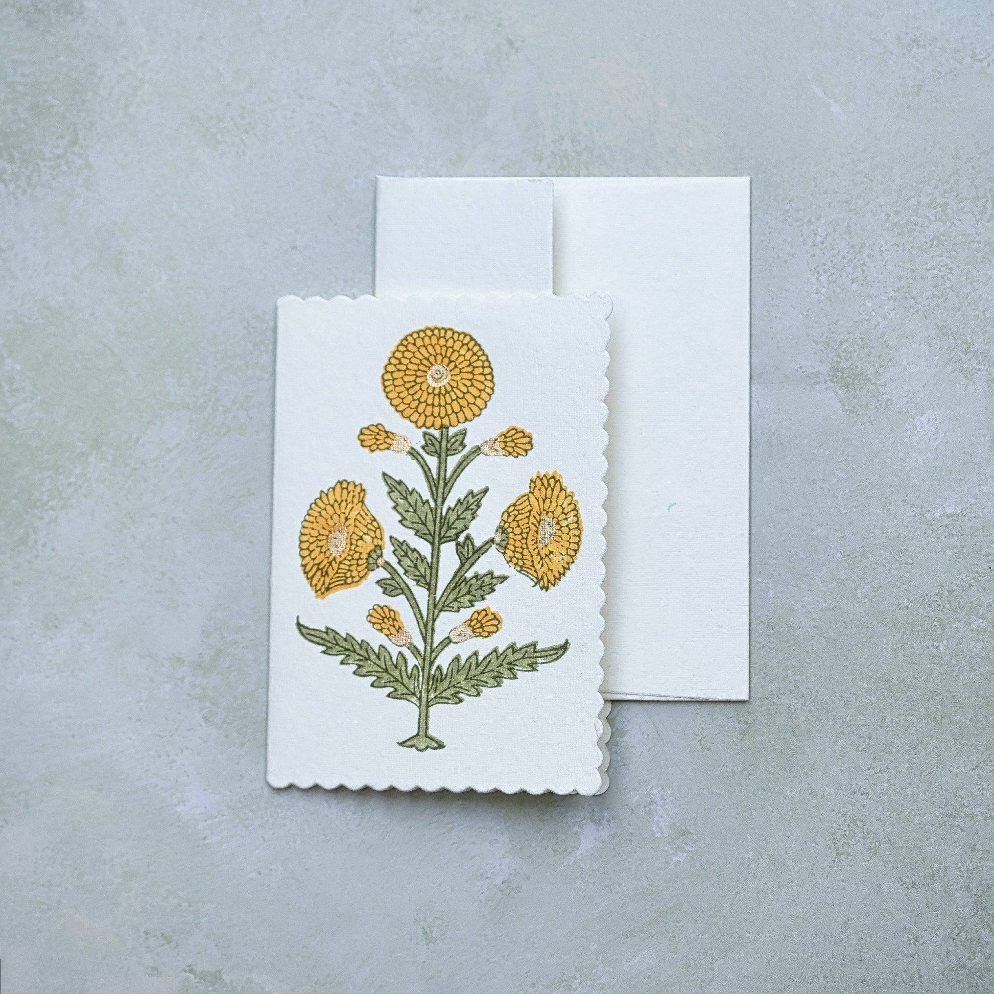 Hand Block Printed Greeting Card - Genda Saffron