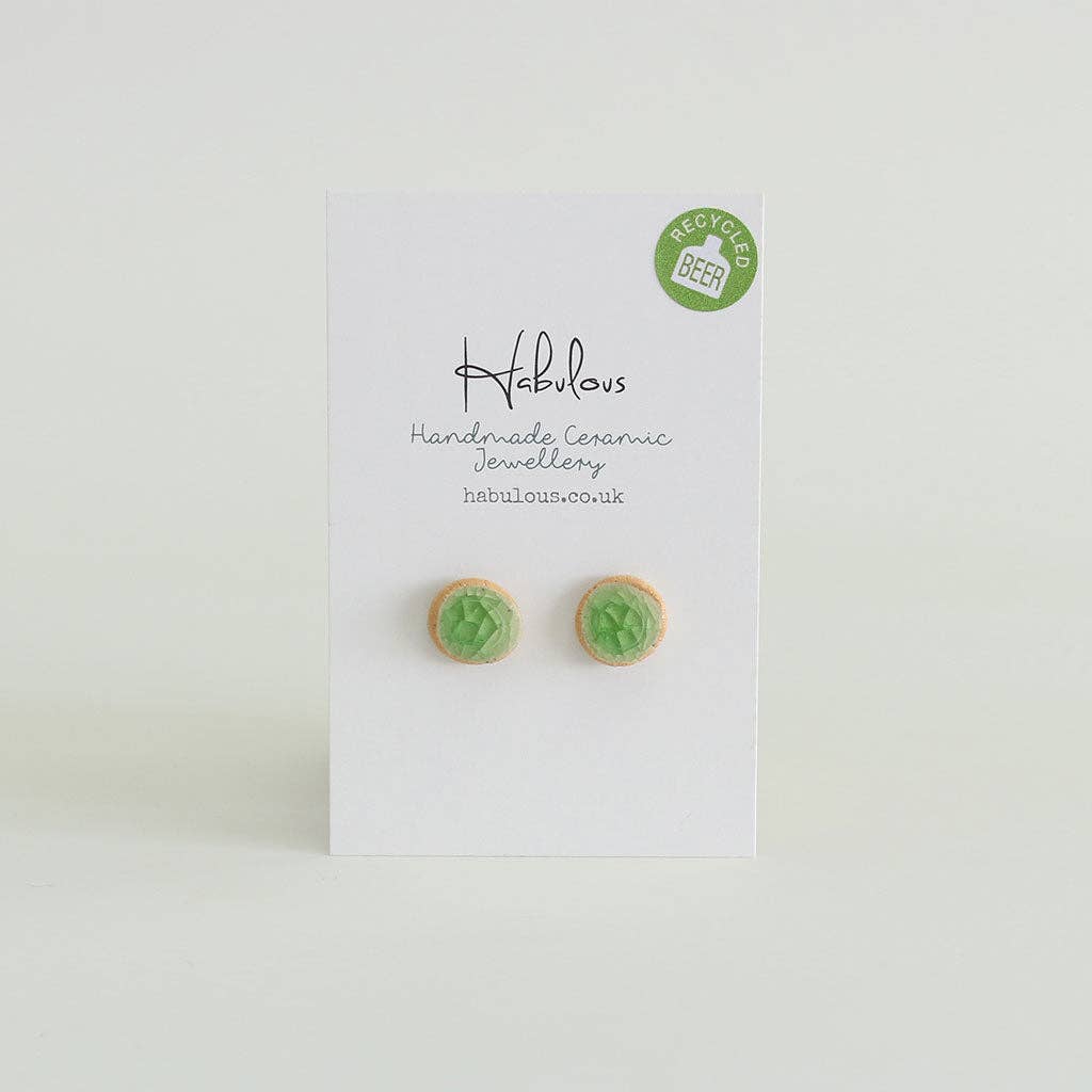 Recycled Beer Bottle Emerald Stud Earrings