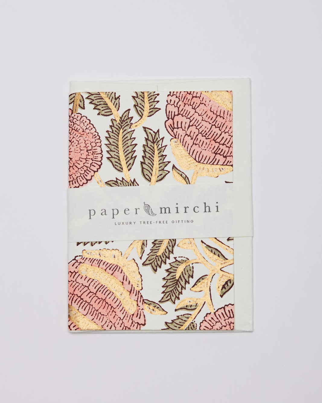 Hand Block Printed Greeting Card - Marigold Glitz Coral