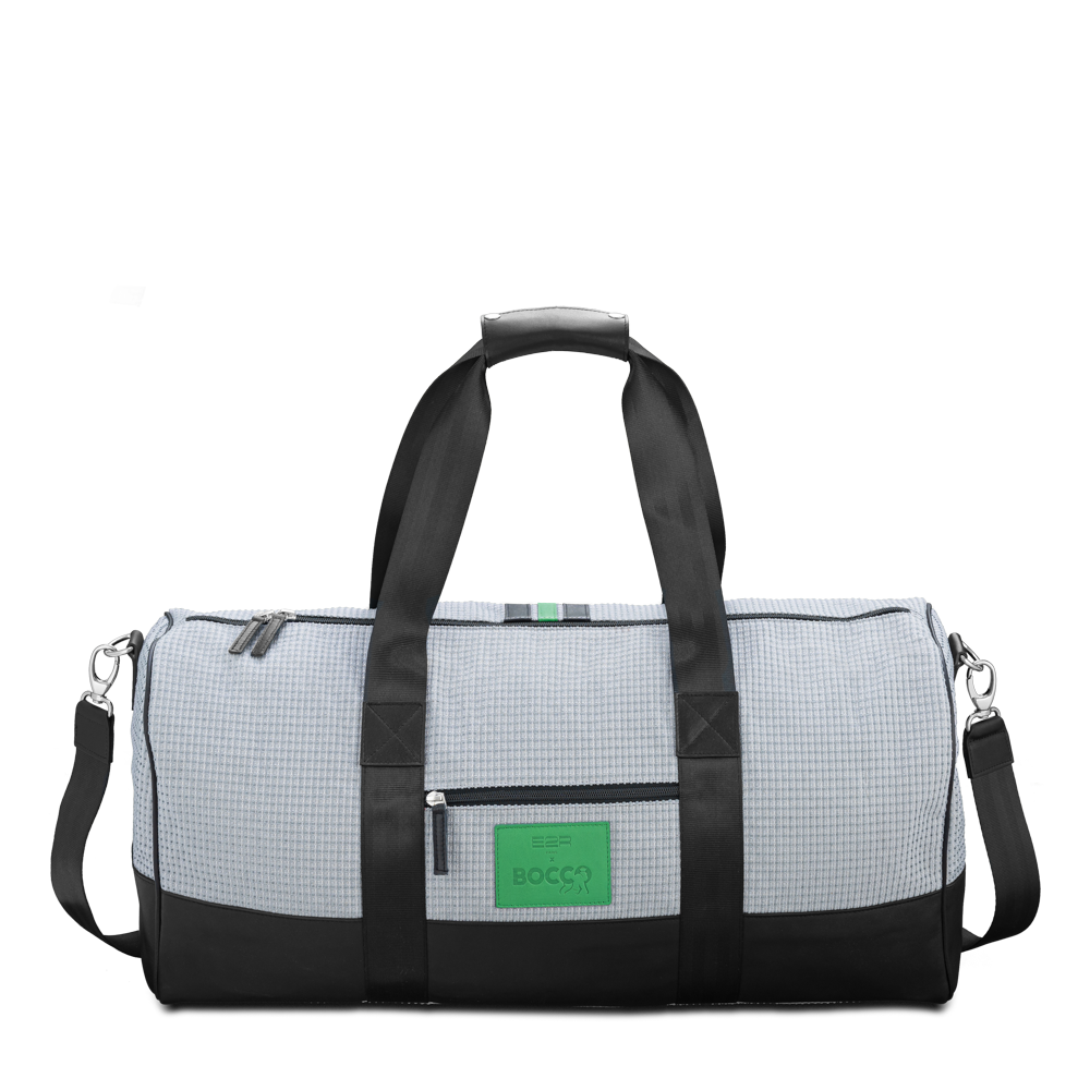 19 Traveling bag in upcycled car fabric and leather