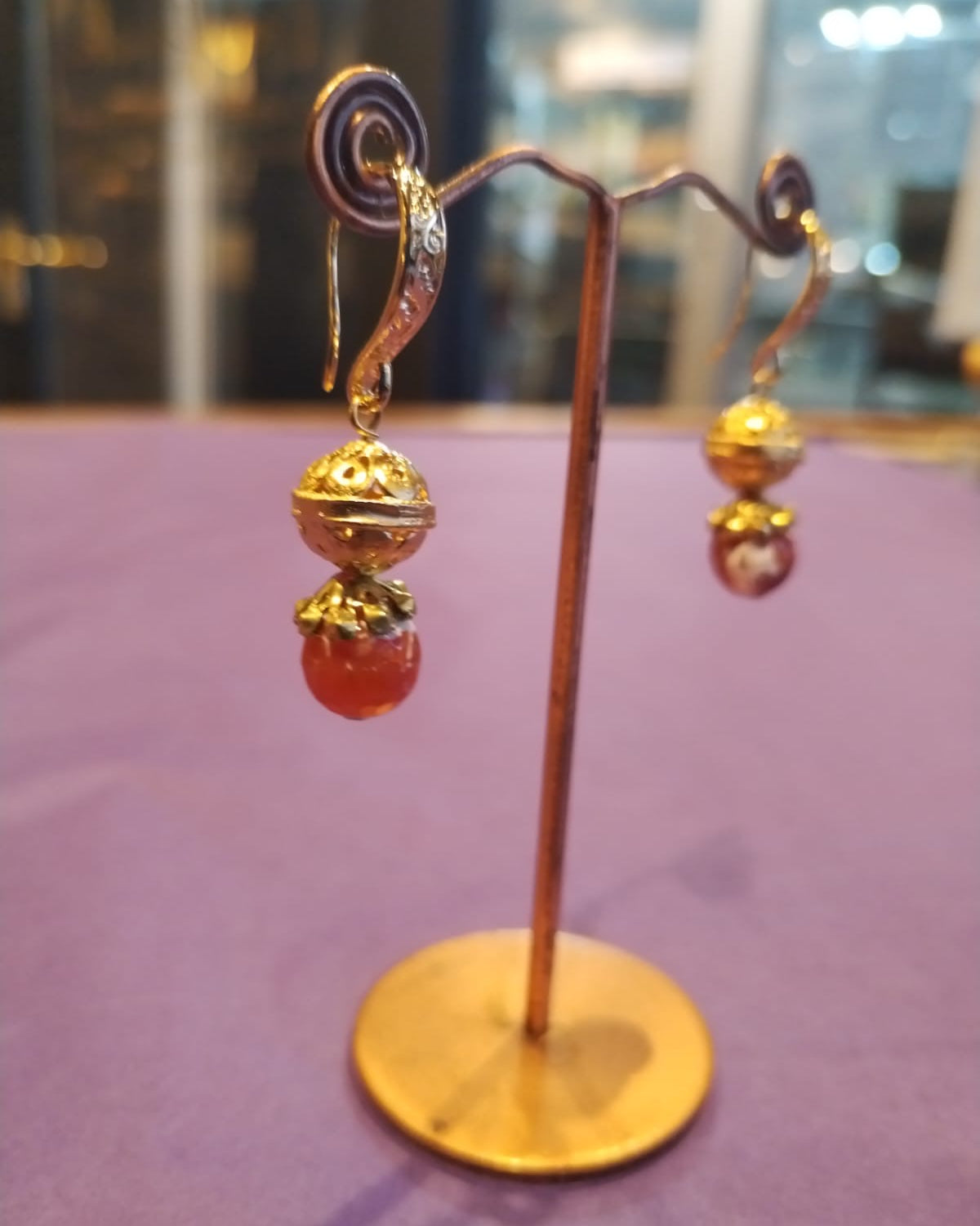 Fire agate and gold drop earrings