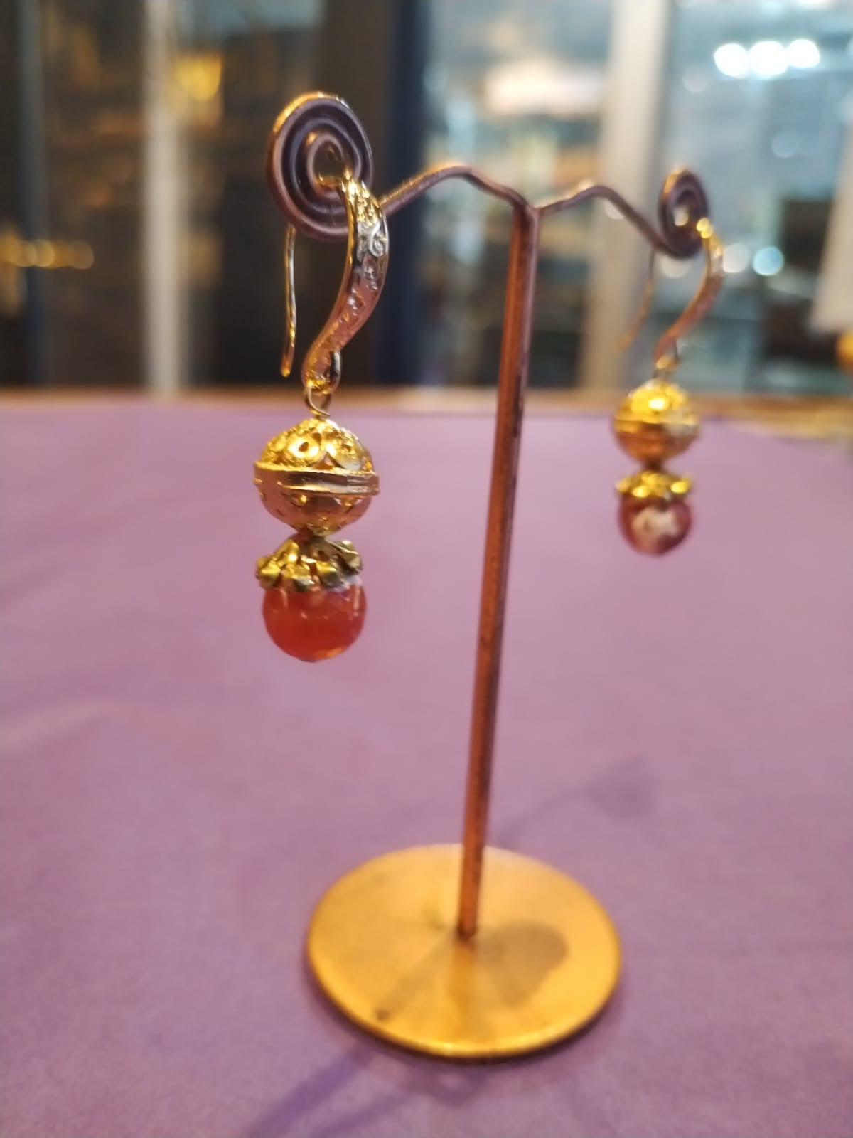 Fire agate and gold drop earrings