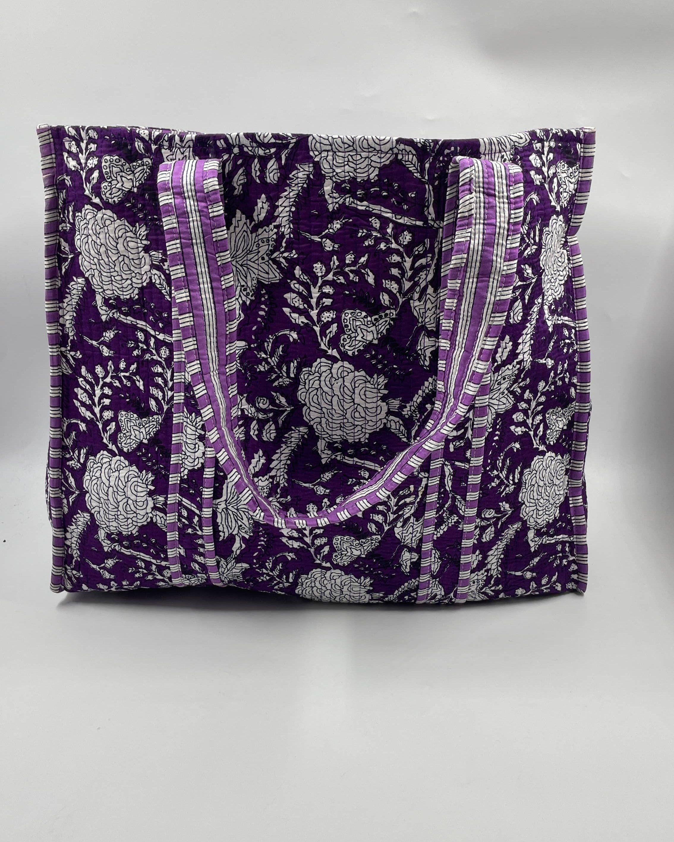 Purple Floral Cotton Quilted Tote Bag
