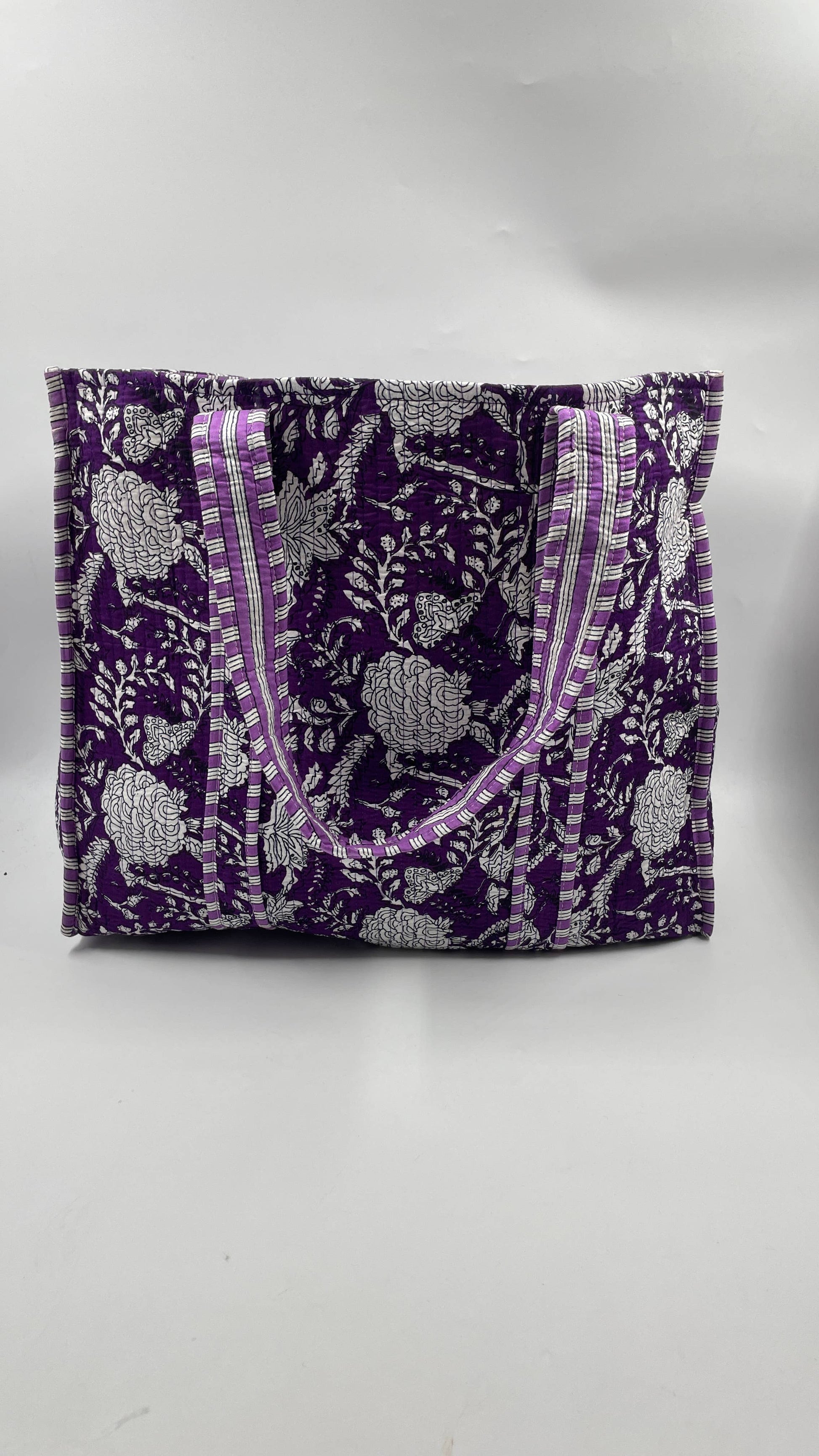 Purple Floral Cotton Quilted Tote Bag