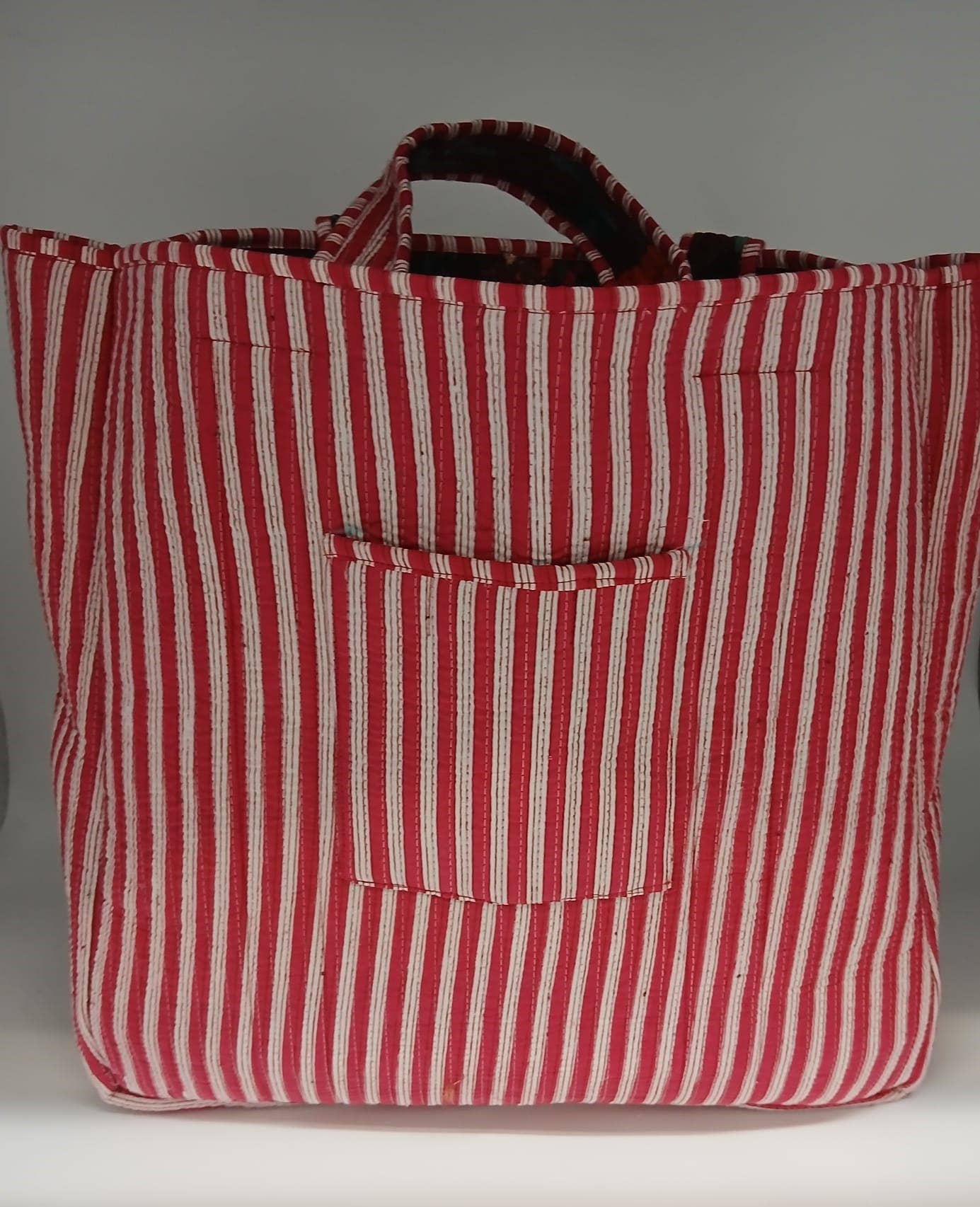 Deep Red Velvet Kantha Quilted Tote Bag