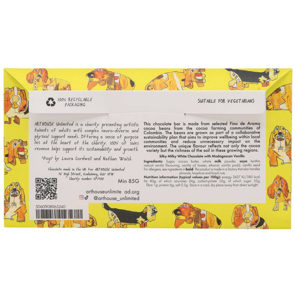 Dogs, Silky Milky White Bar Chocolate with Madagascan Vanilla