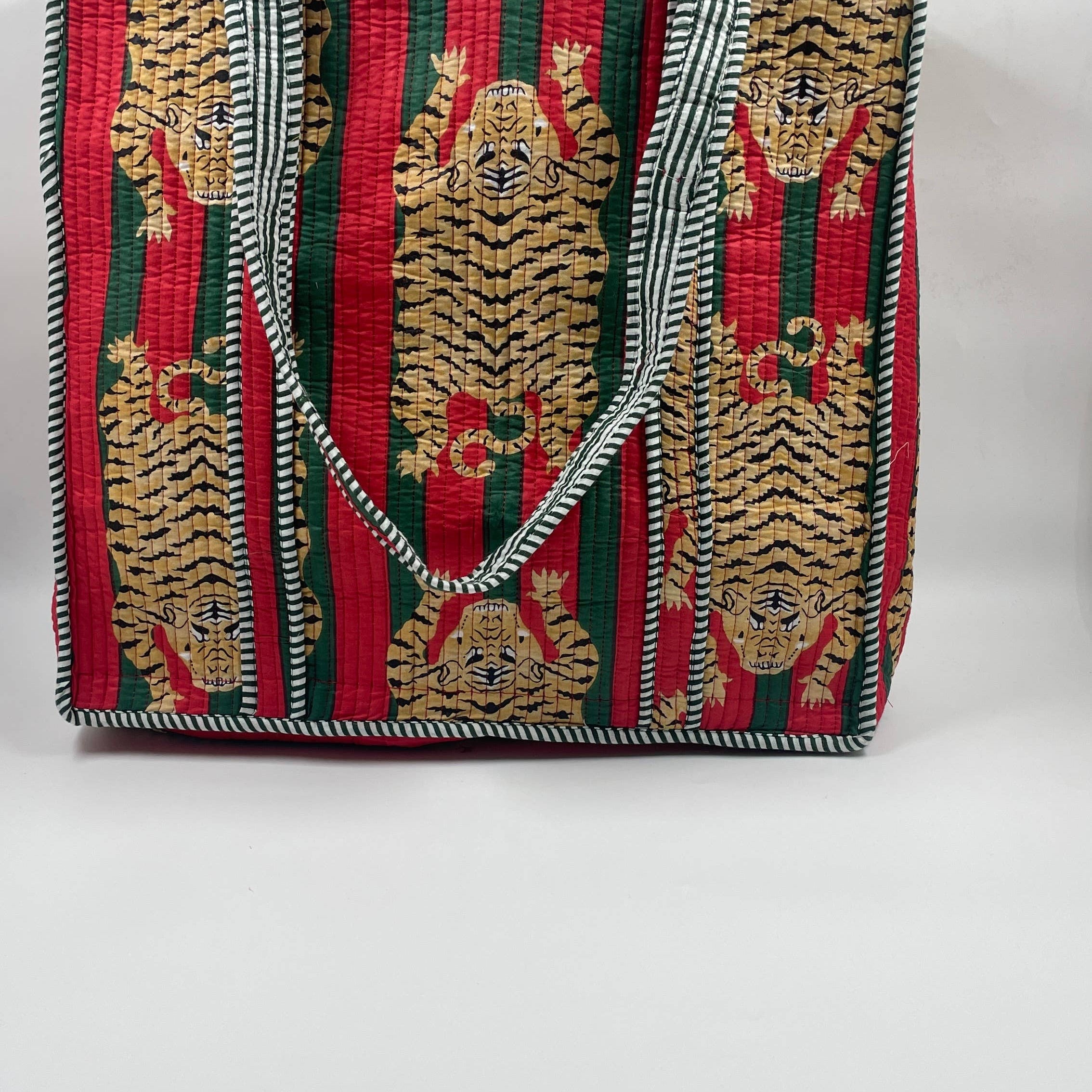 Green & Red Tiger Cotton Quilted Tote Bag