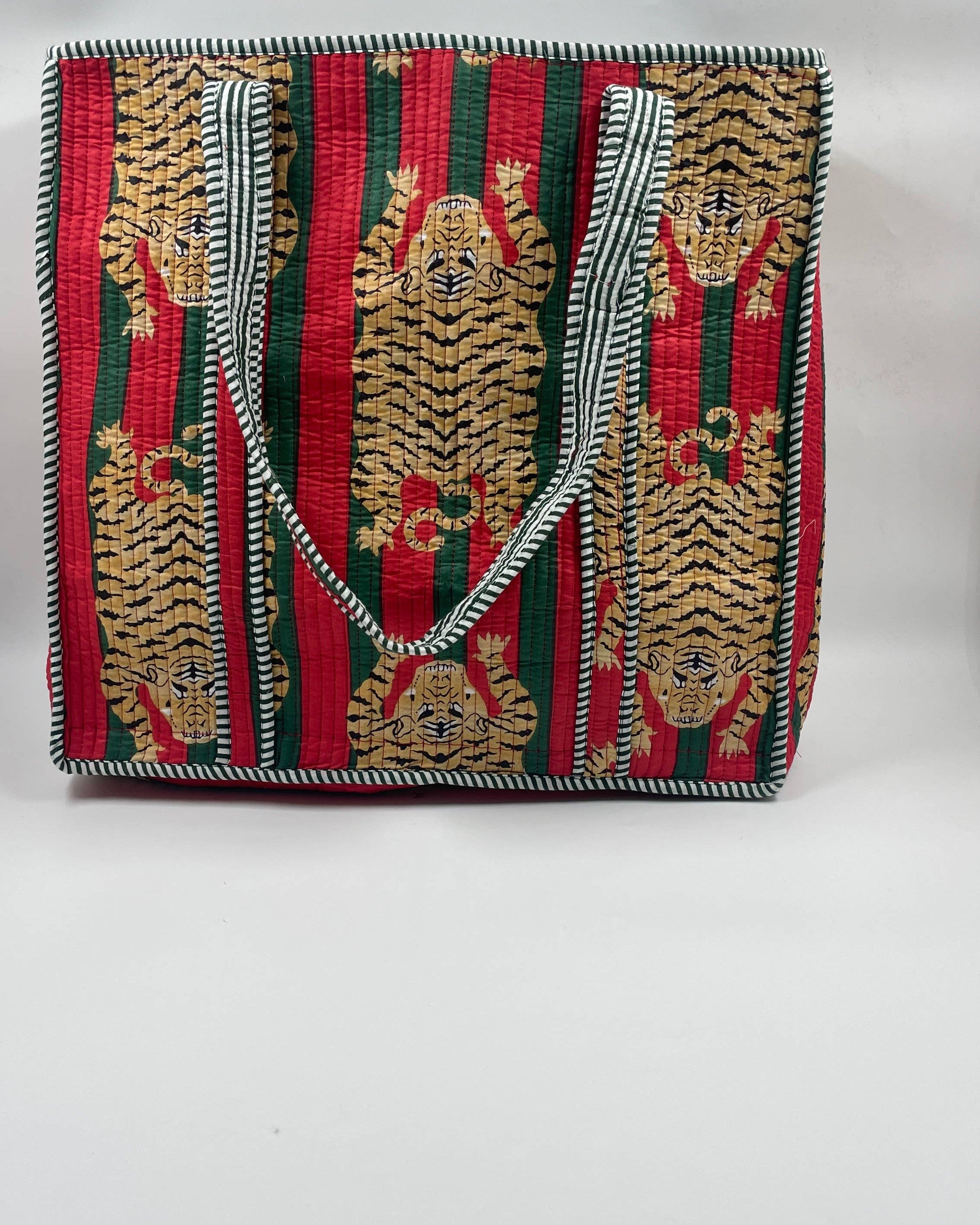 Green & Red Tiger Cotton Quilted Tote Bag