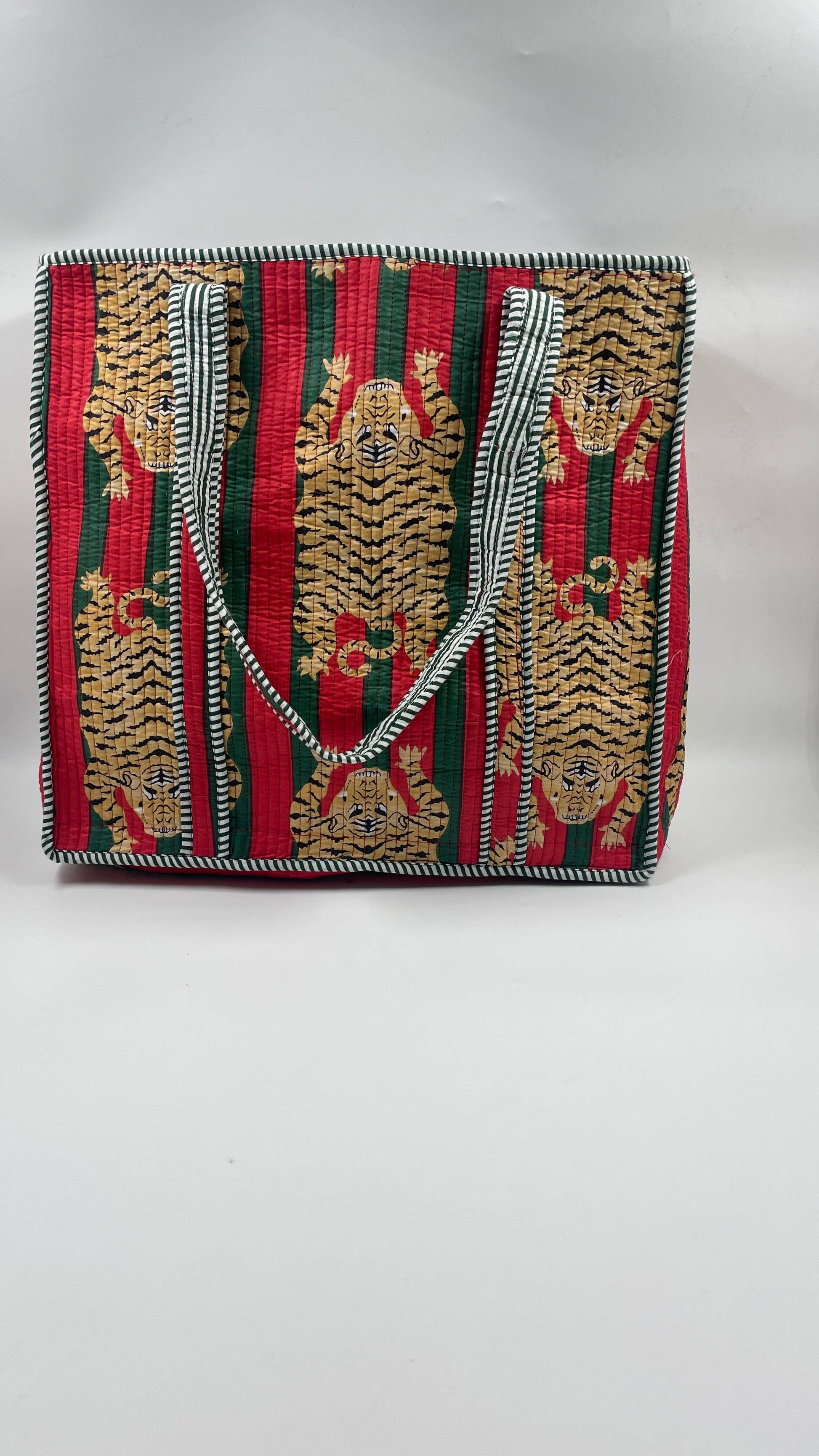 Green & Red Tiger Cotton Quilted Tote Bag