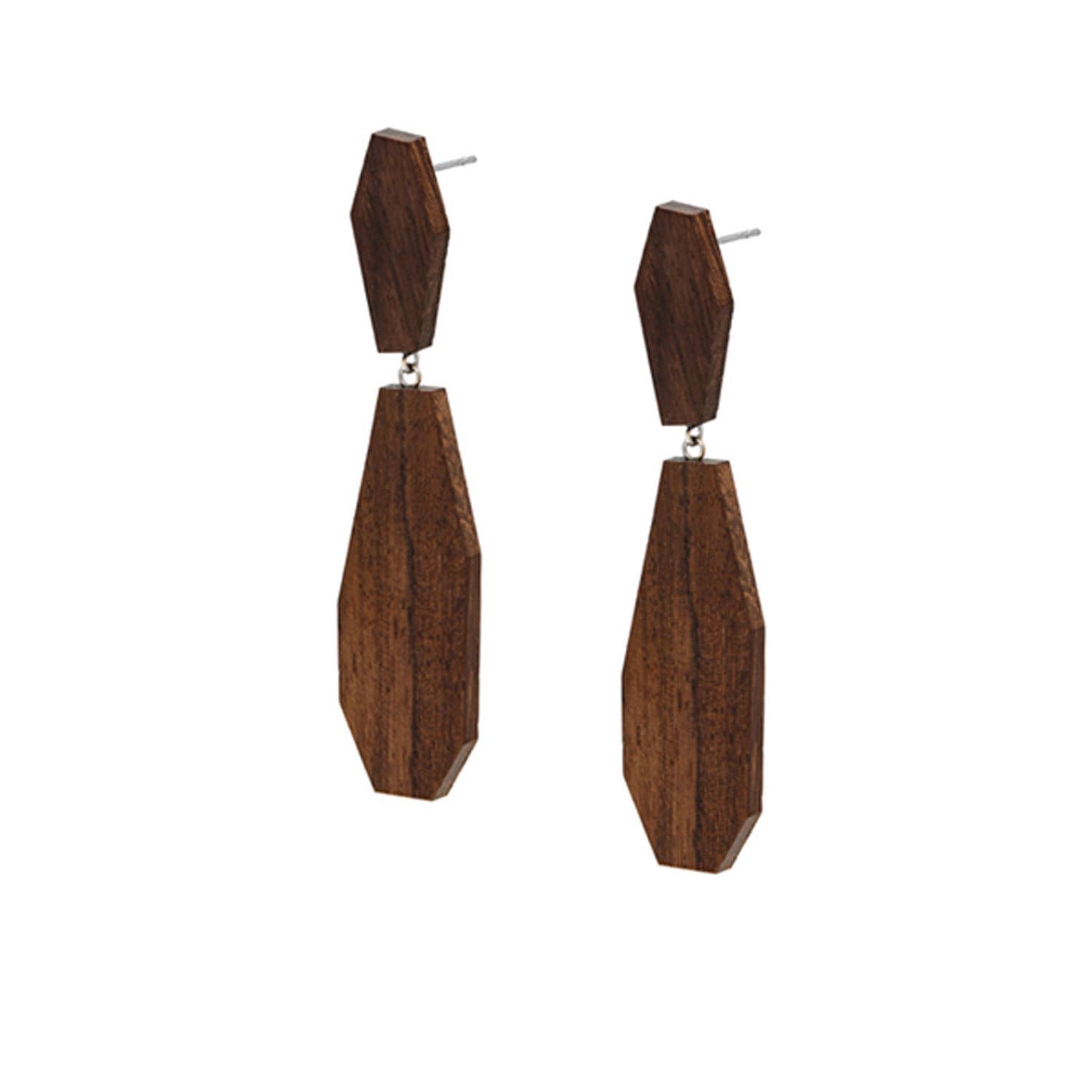 Brown wood abstract shaped drop earring