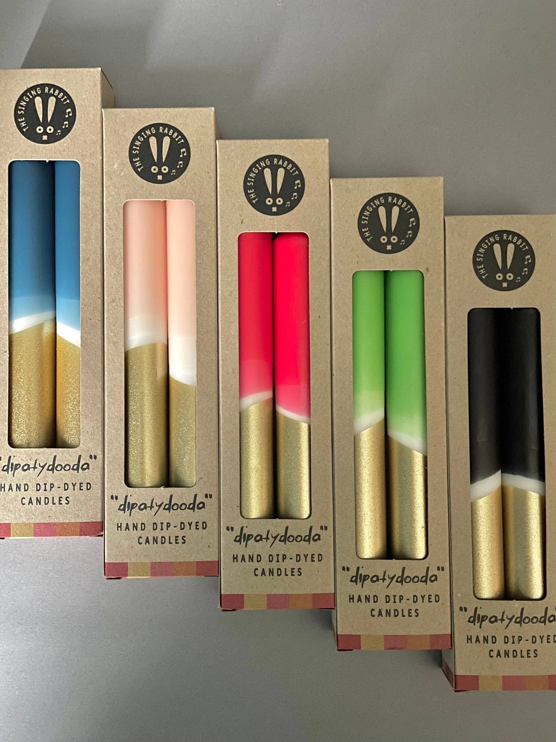 Teal Blue & Gold Dip Dyed Dinner Candles