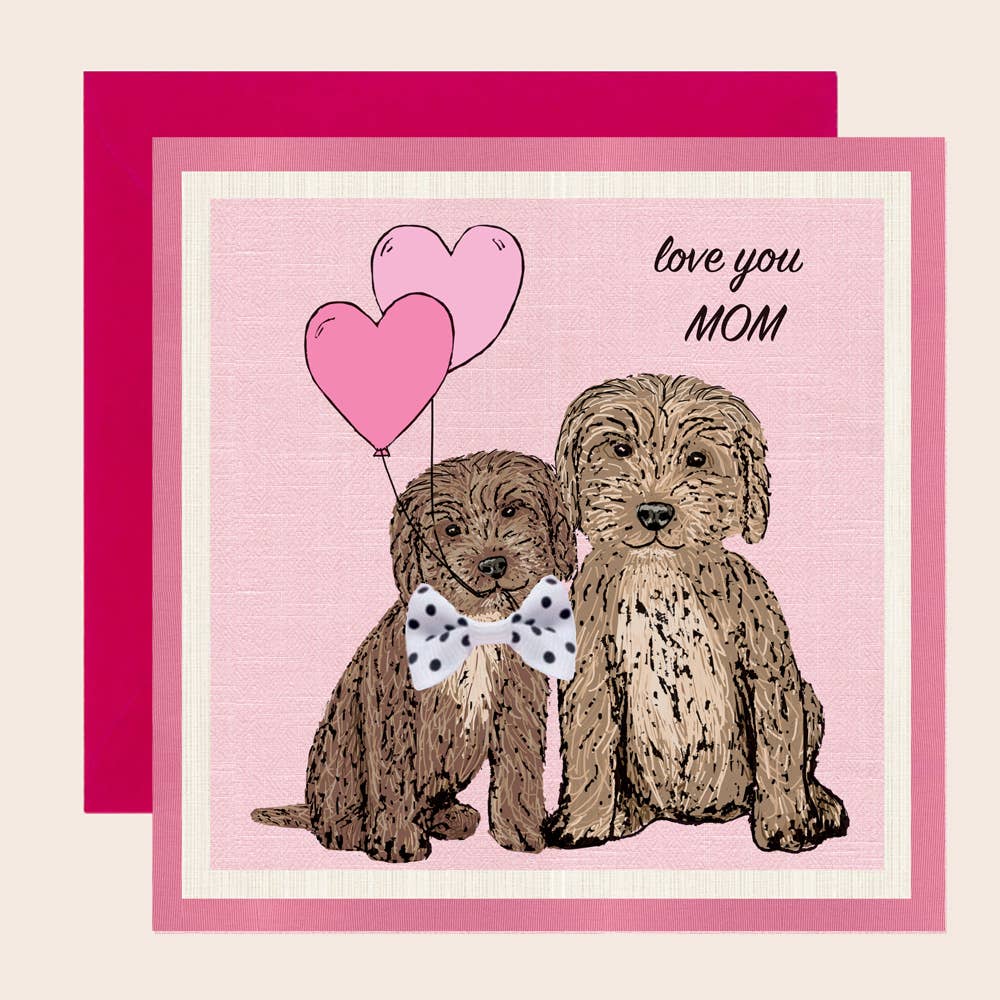 Mother's Day Card Handmade Mom Cockapoo Dogs with Bow