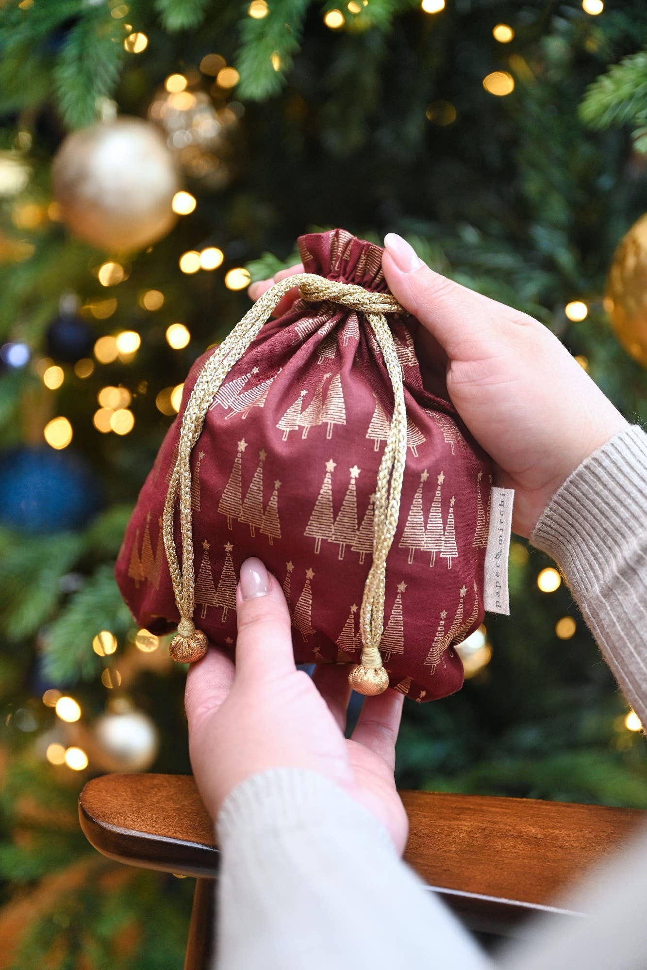 Medium Reusable Fabric Gift Bags Double Drawstring