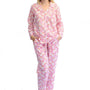 Pink patterned pajama set on a white background