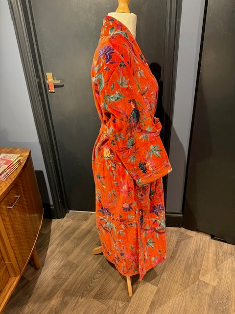 Orange Birds Velvet Robe