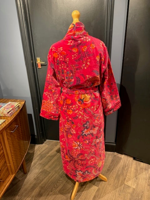 Hot Pink Floral Cotton Velvet Kimono