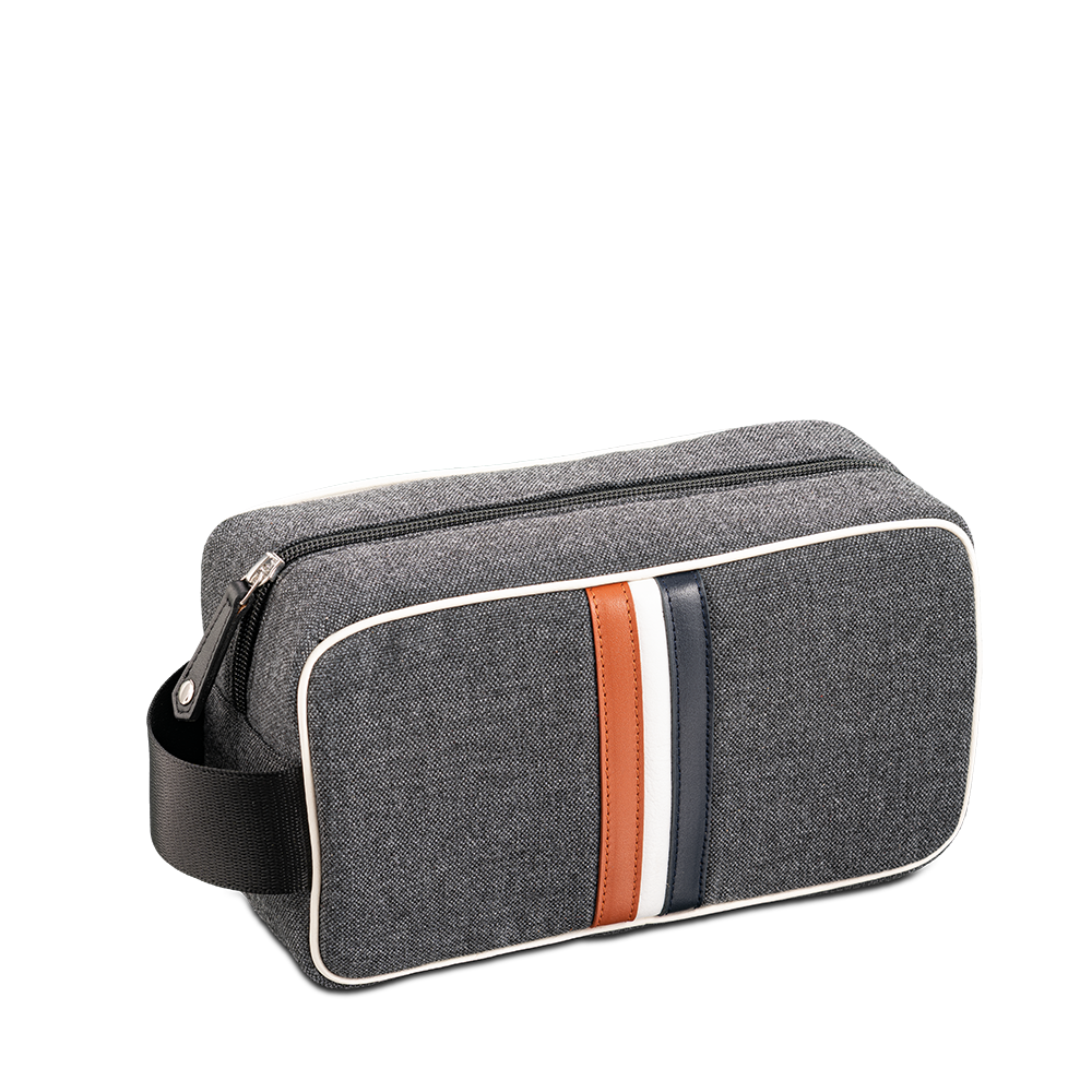 Men toiletry bagin Gray Red White Blue  fabric and leather