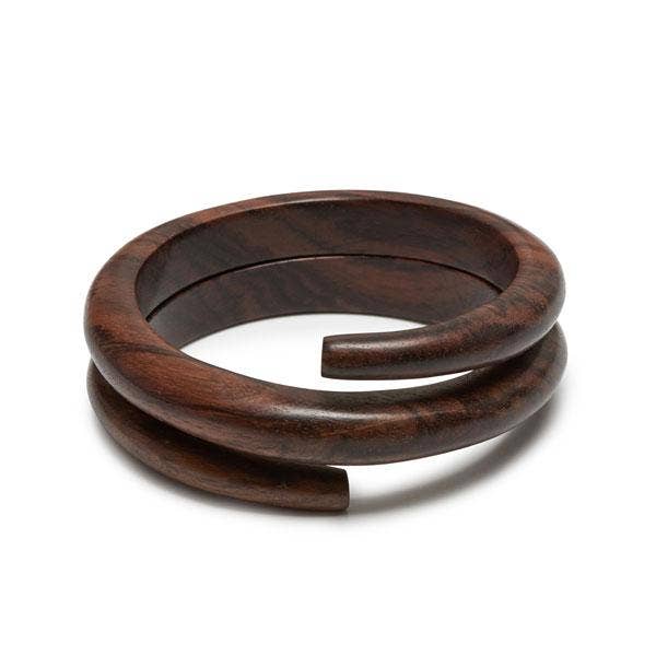 Brown wood hand carved spiral bangle  - Large