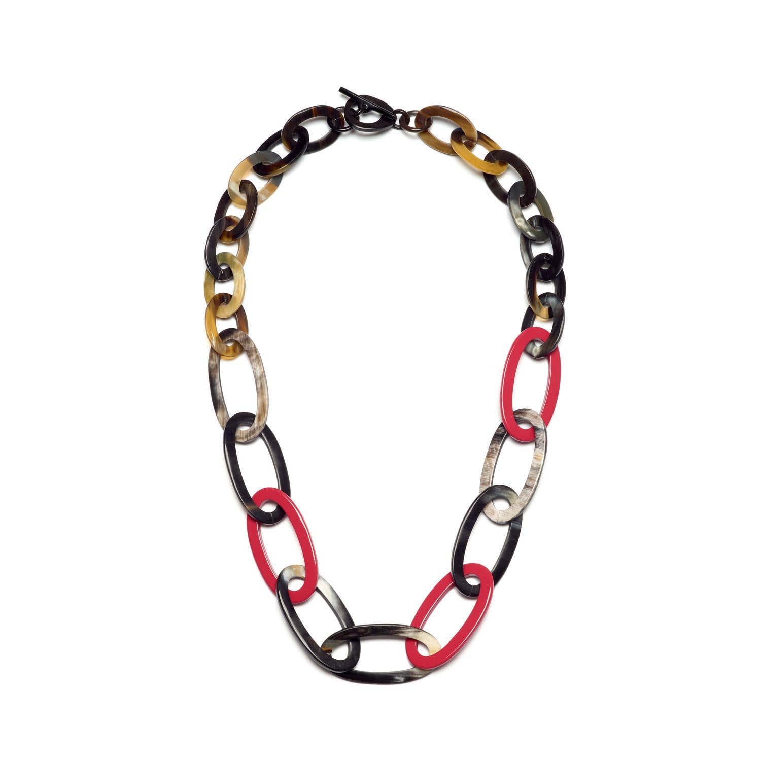 Oval link Red and black natural lacquered necklace