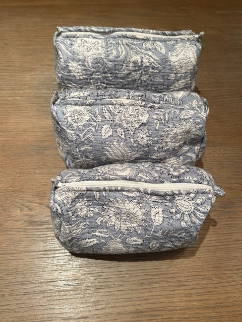 Red Flowers On Blue set of three wash bags