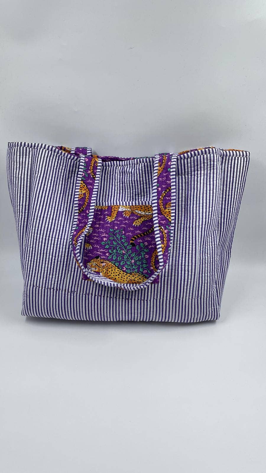 Purple Tiger Kantha Quilted  Tote Bag
