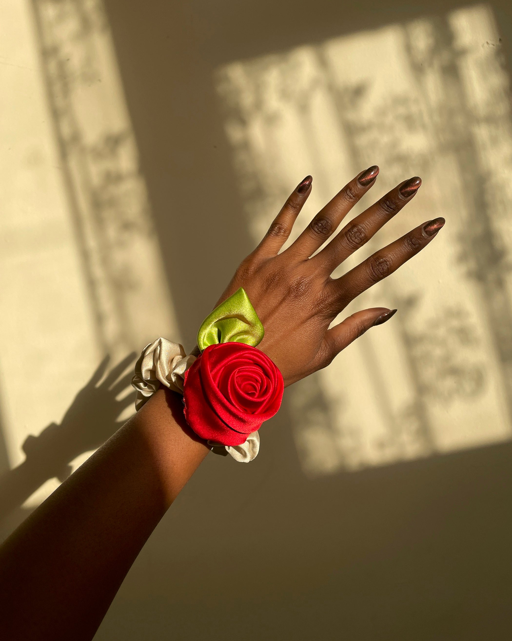 Silk Red Rose Scrunchy - Silk