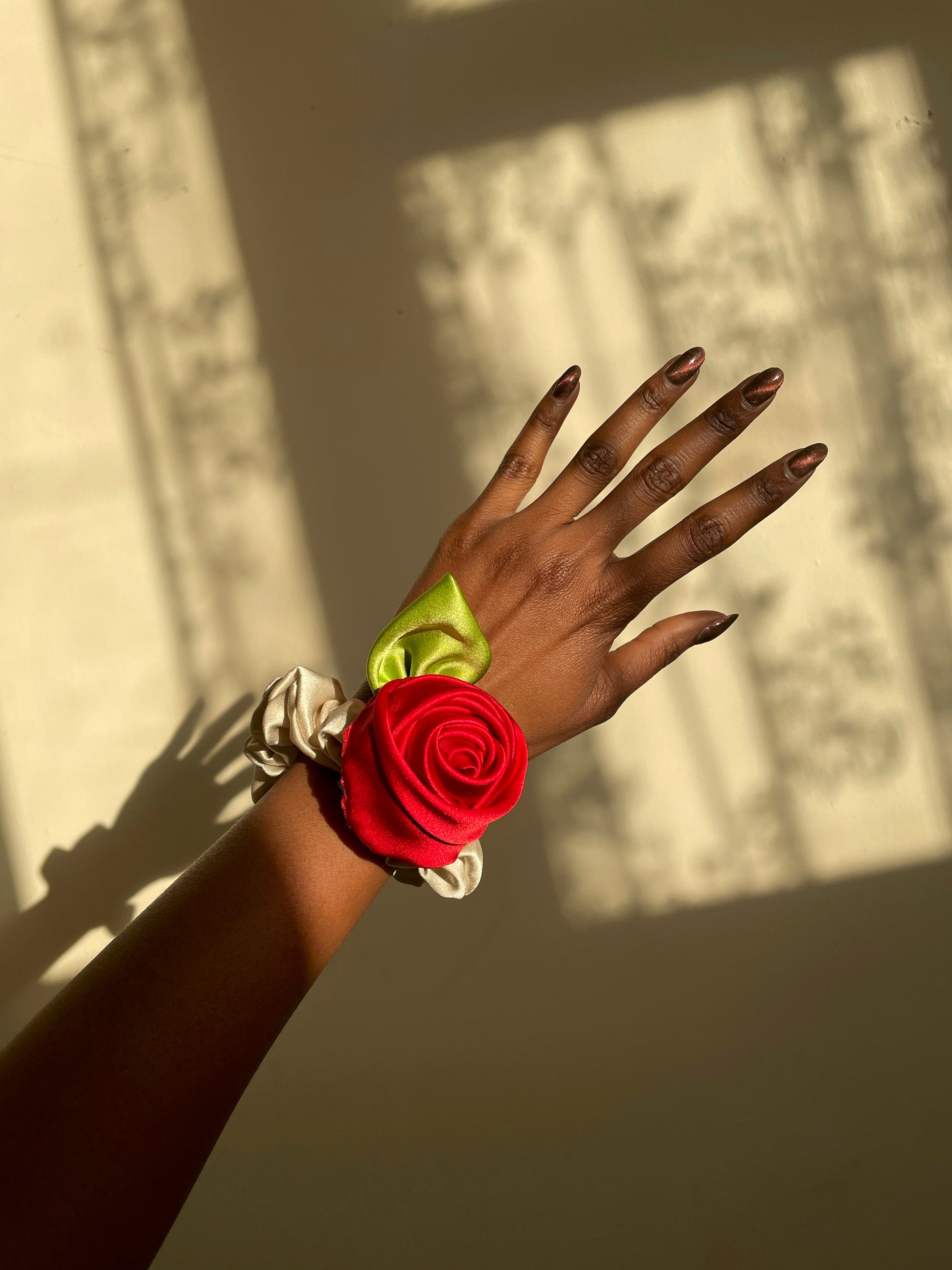 Silk Red Rose Scrunchy - Silk