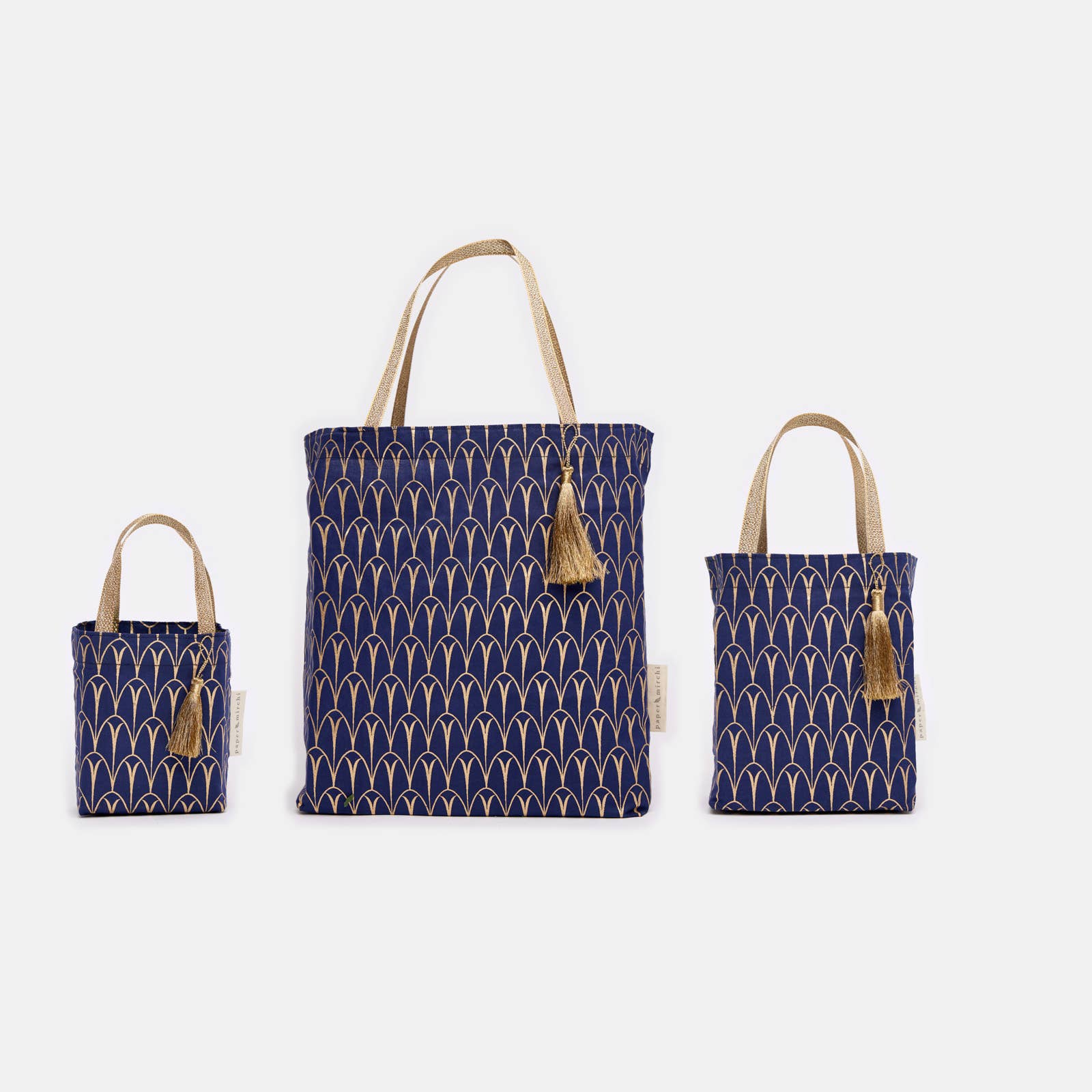 Large Navy Deco Reusable Fabric Gift Bags Tote Style  H30cm x W34cm x D10cm