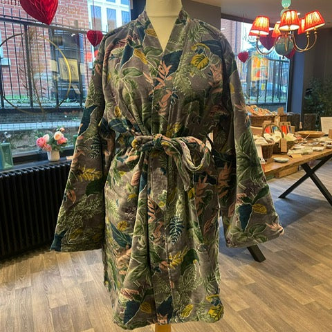 Luxury Velvet Robe  -Grey Tropical (short) Was £120