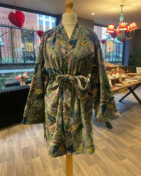 Luxury Velvet Robe  -Grey Tropical (short) Was £120