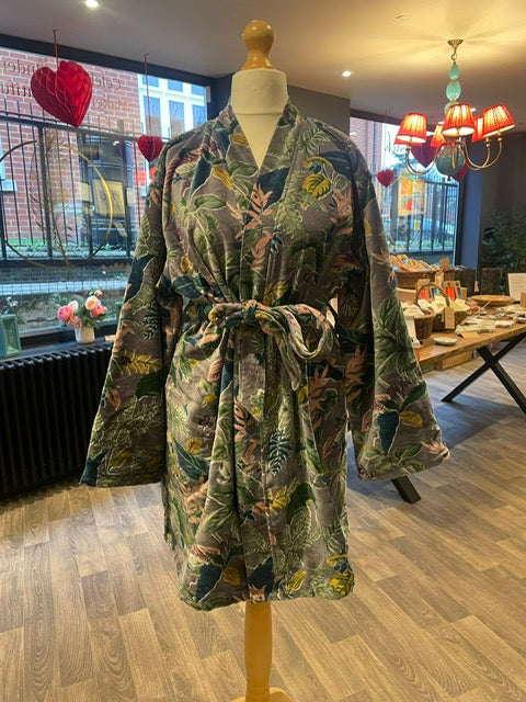 Luxury Velvet Robe  -Grey Tropical (short) Was £120