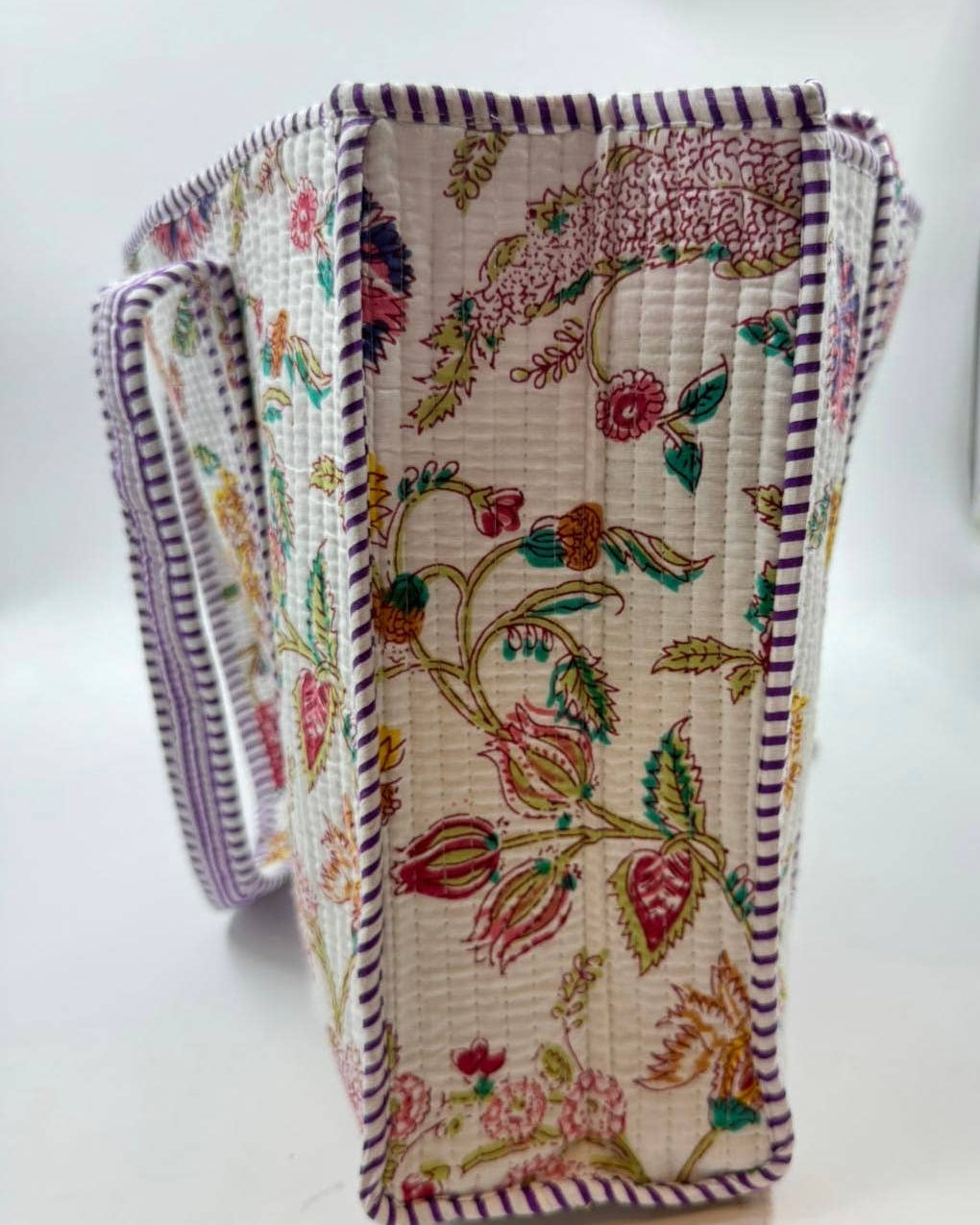 White Floral Cotton Quilted Boho (Small) Tote