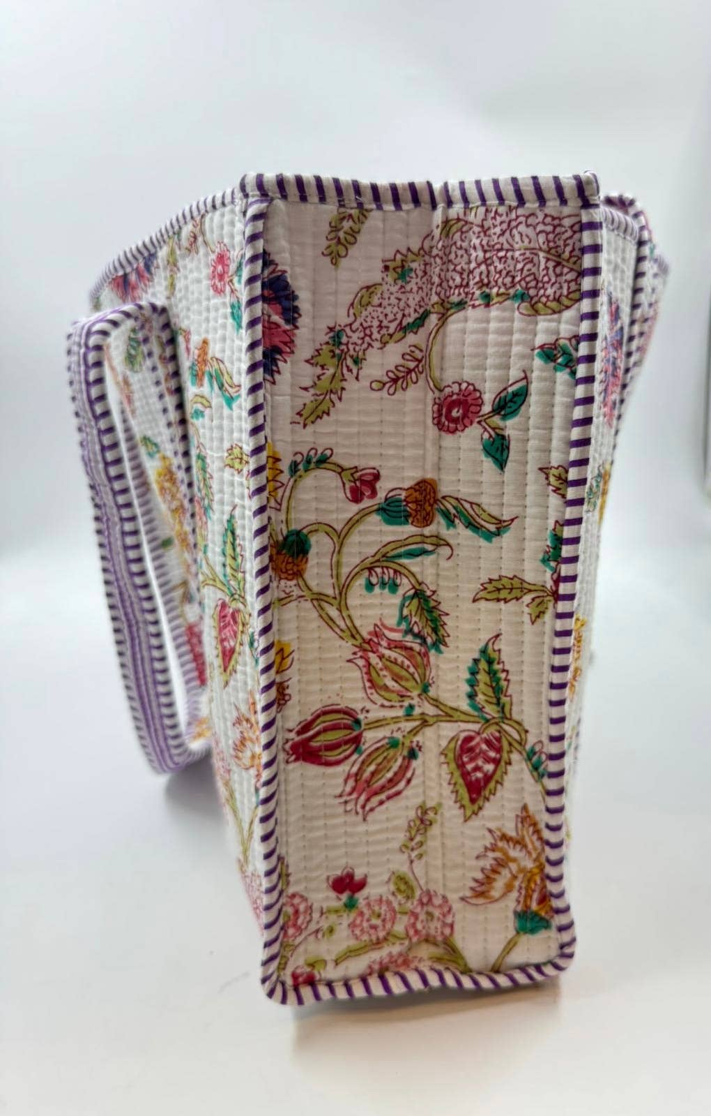 White Floral Cotton Quilted Boho (Small) Tote