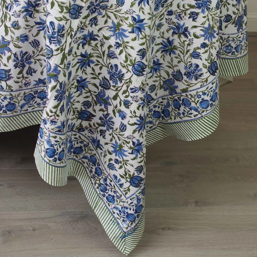 Blue Block Print Tablecloth