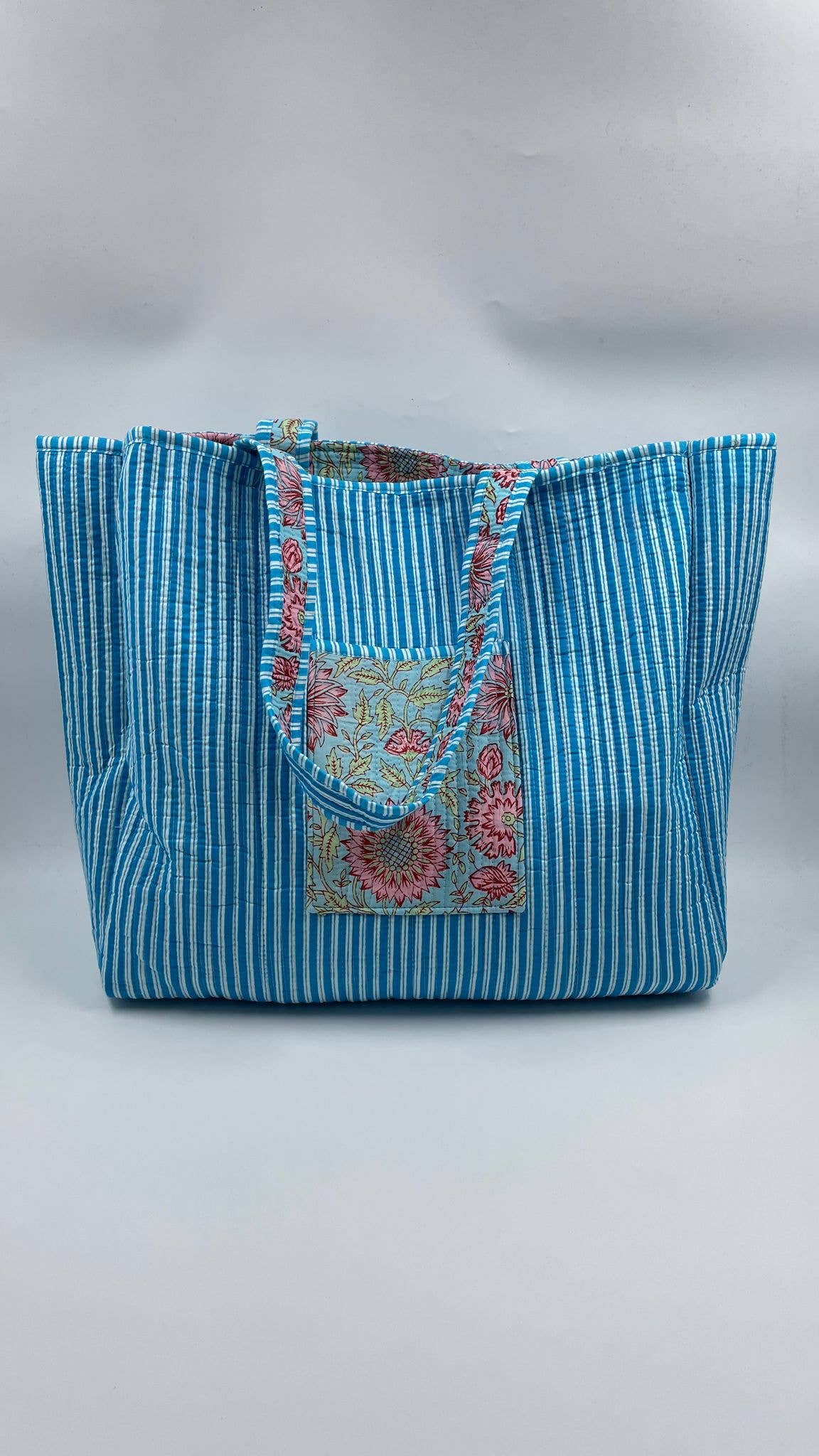 Teal, Floral Kantha Quilted  Tote Bag