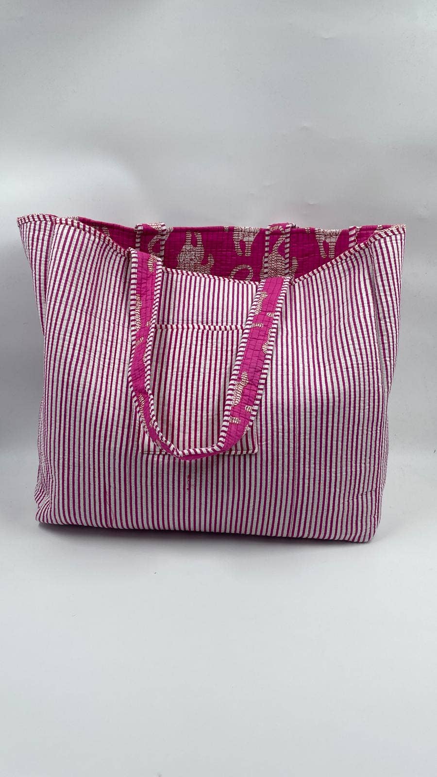 Cotton Pink Tiger Kantha Quilted Tote Bag